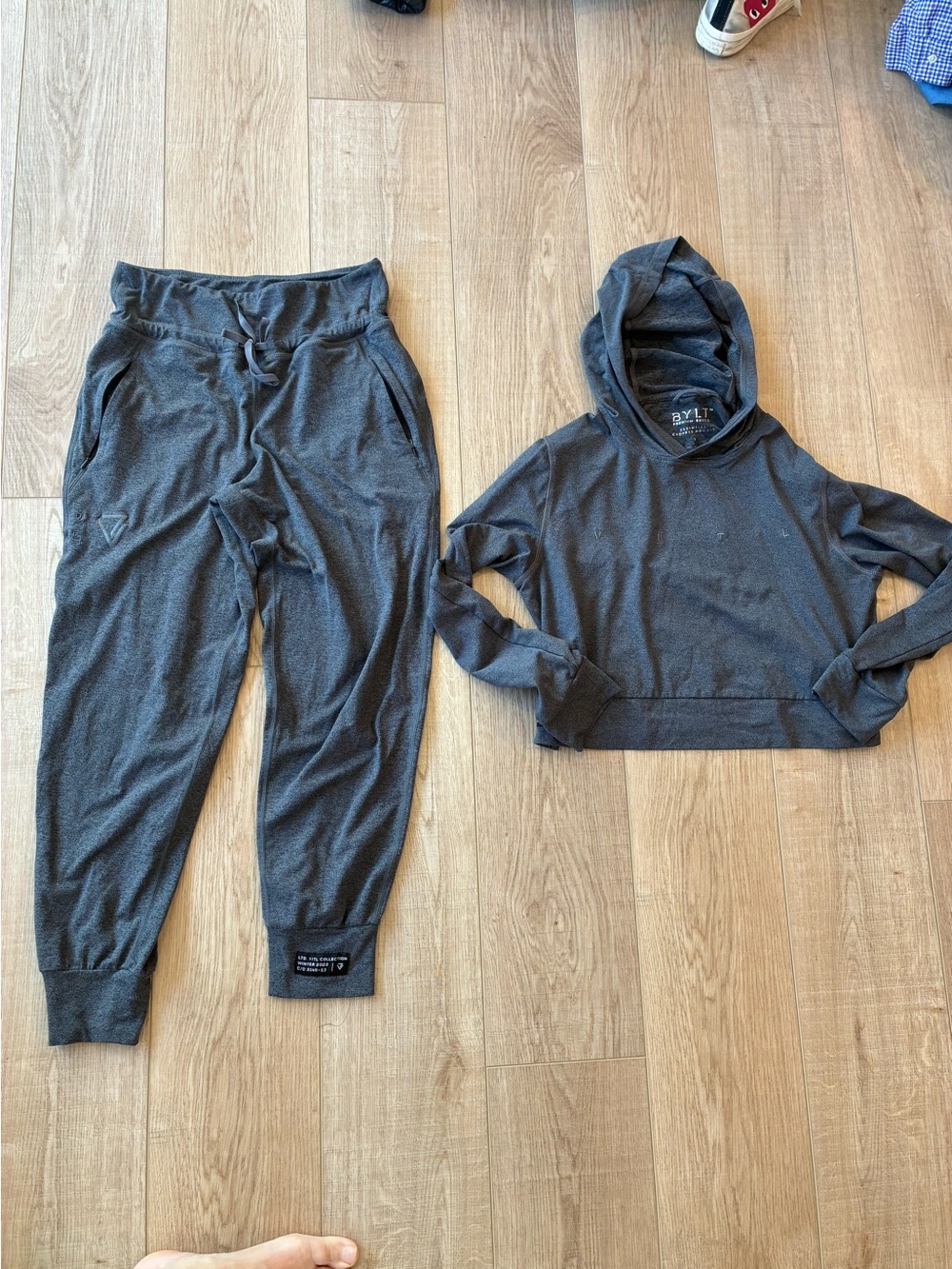 BYLT Basics Vitl Charcoal Gray Jogger Pants and hooded top essentials set